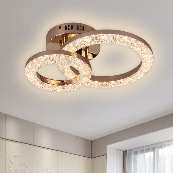 Modern Luxury Iron Acrylic Circle LED Semi-Flush Mount Ceiling Light For Bedroom