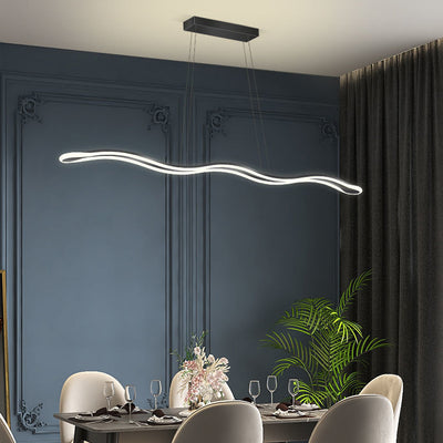 Contemporary Nordic Iron Aluminum Silica Wave Line LED Chandeliers Island Light For Dining Room