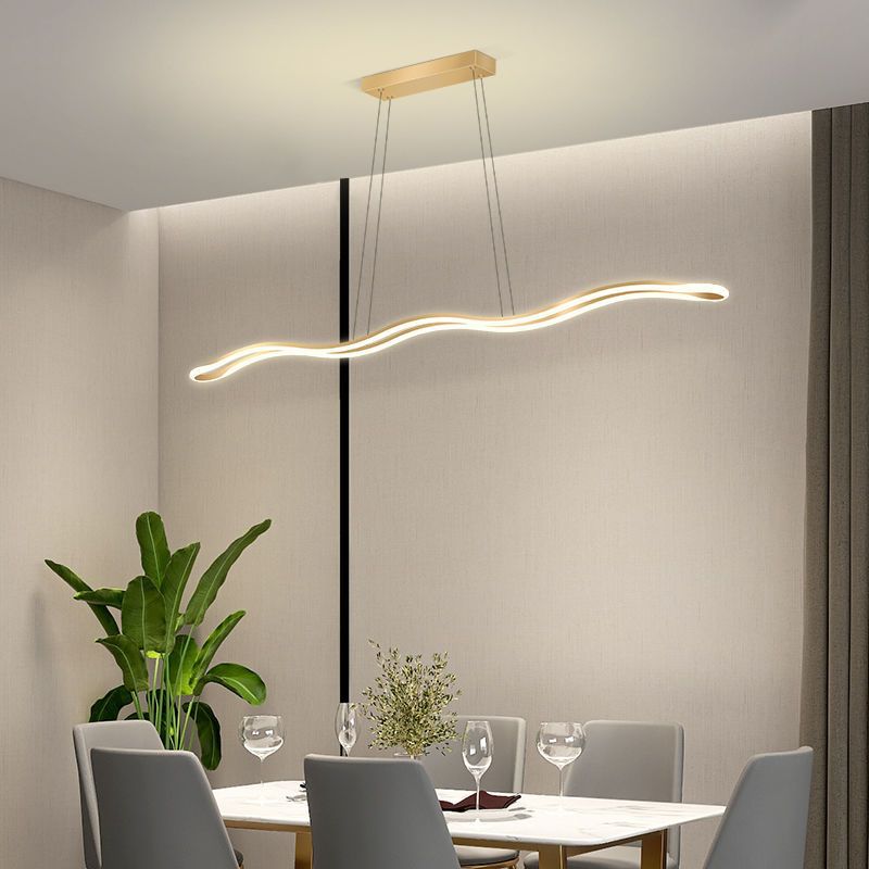 Contemporary Nordic Iron Aluminum Silica Wave Line LED Chandeliers Island Light For Dining Room