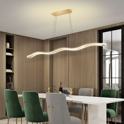 Contemporary Nordic Iron Aluminum Silica Wave Line LED Chandeliers Island Light For Dining Room