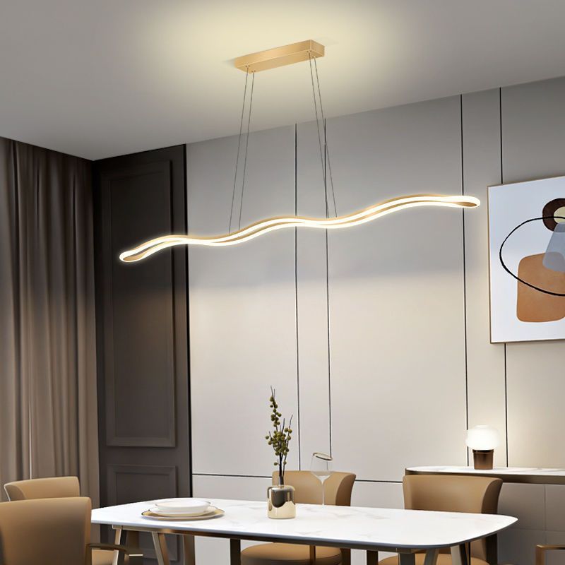 Contemporary Nordic Iron Aluminum Silica Wave Line LED Chandeliers Island Light For Dining Room