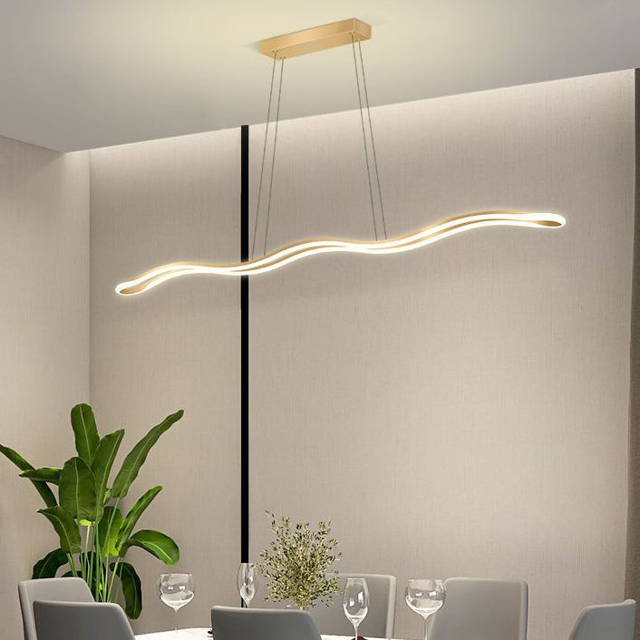 Contemporary Nordic Iron Aluminum Silica Wave Line LED Chandeliers Island Light For Dining Room