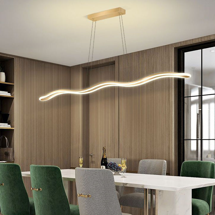 Contemporary Nordic Iron Aluminum Silica Wave Line LED Chandeliers Island Light For Dining Room