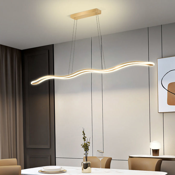 Contemporary Nordic Iron Aluminum Silica Wave Line LED Chandeliers Island Light For Dining Room