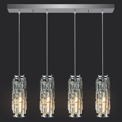 Contemporary Luxury Iron Crystal Cylinder Cluster-Shaped 1/3/4 Light Chandeliers For Dining Room