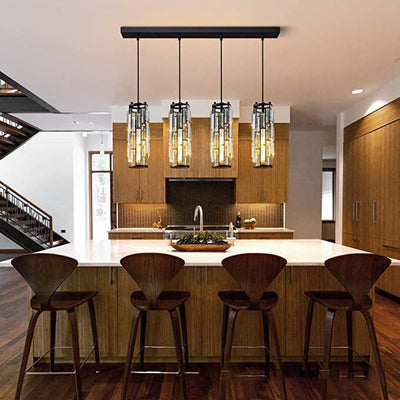 Contemporary Luxury Iron Crystal Cylinder Cluster-Shaped 1/3/4 Light Chandeliers For Dining Room