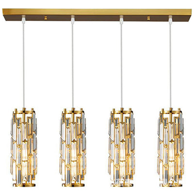 Contemporary Luxury Iron Crystal Cylinder Cluster-Shaped 1/3/4 Light Chandeliers For Dining Room