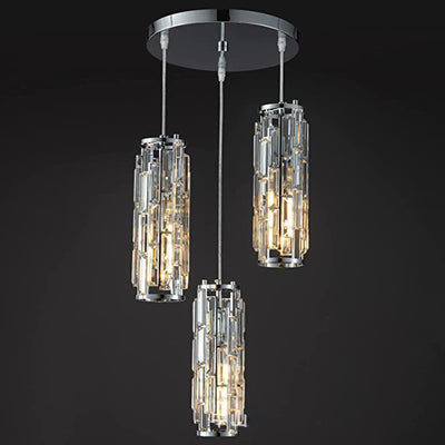 Contemporary Luxury Iron Crystal Cylinder Cluster-Shaped 1/3/4 Light Chandeliers For Dining Room