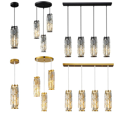 Contemporary Luxury Iron Crystal Cylinder Cluster-Shaped 1/3/4 Light Chandeliers For Dining Room