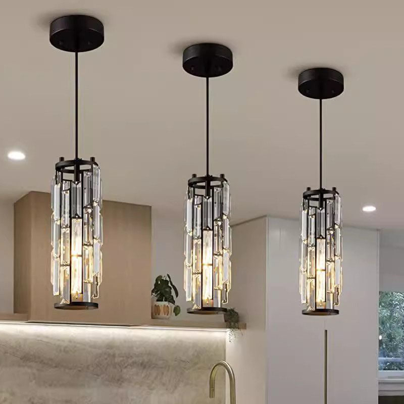 Contemporary Luxury Iron Crystal Cylinder Cluster-Shaped 1/3/4 Light Chandeliers For Dining Room