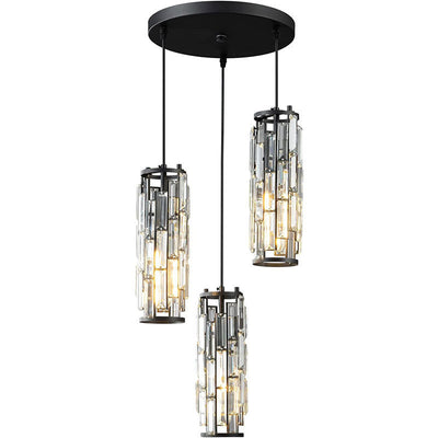 Contemporary Luxury Iron Crystal Cylinder Cluster-Shaped 1/3/4 Light Chandeliers For Dining Room