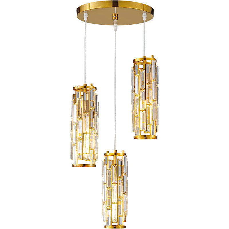 Contemporary Luxury Iron Crystal Cylinder Cluster-Shaped 1/3/4 Light Chandeliers For Dining Room