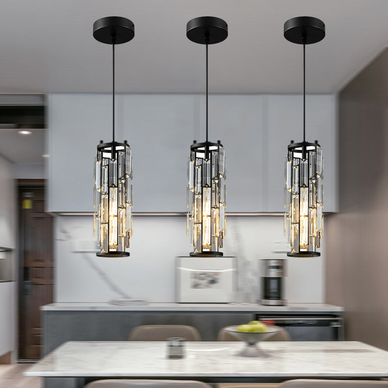 Contemporary Luxury Iron Crystal Cylinder Cluster-Shaped 1/3/4 Light Chandeliers For Dining Room