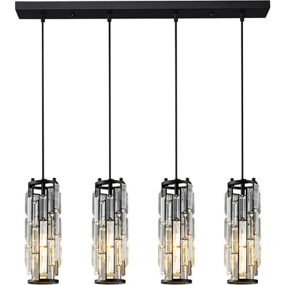 Contemporary Luxury Iron Crystal Cylinder Cluster-Shaped 1/3/4 Light Chandeliers For Dining Room