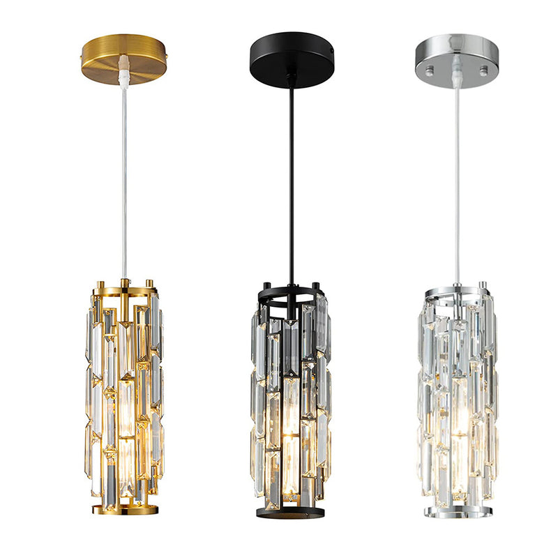 Contemporary Luxury Iron Crystal Cylinder Cluster-Shaped 1/3/4 Light Chandeliers For Dining Room