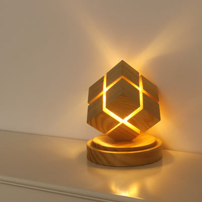 Contemporary Creative Battery Wood Magic Cube LED Table Lamp Night Light For Bedroom