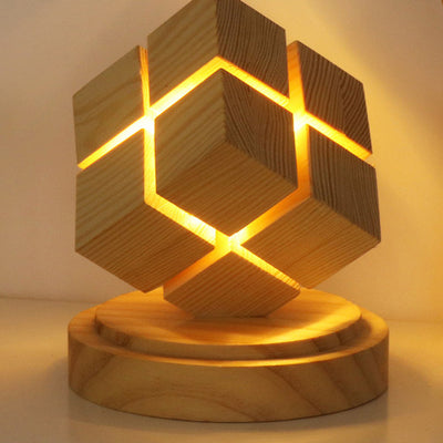 Contemporary Creative Battery Wood Magic Cube LED Table Lamp Night Light For Bedroom