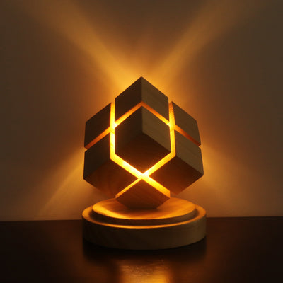 Contemporary Creative Battery Wood Magic Cube LED Table Lamp Night Light For Bedroom