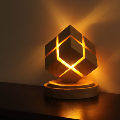 Contemporary Creative Battery Wood Magic Cube LED Table Lamp Night Light For Bedroom