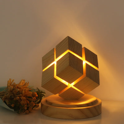 Contemporary Creative Battery Wood Magic Cube LED Table Lamp Night Light For Bedroom