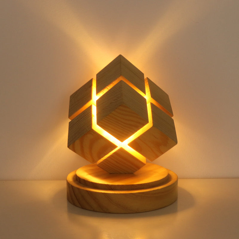 Contemporary Creative Battery Wood Magic Cube LED Table Lamp Night Light For Bedroom