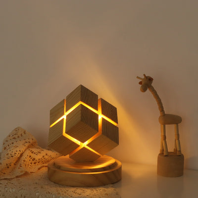 Contemporary Creative Battery Wood Magic Cube LED Table Lamp Night Light For Bedroom