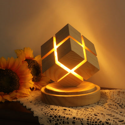 Contemporary Creative Battery Wood Magic Cube LED Table Lamp Night Light For Bedroom