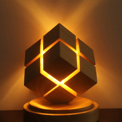 Contemporary Creative Battery Wood Magic Cube LED Table Lamp Night Light For Bedroom