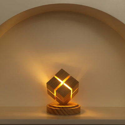 Contemporary Creative Battery Wood Magic Cube LED Table Lamp Night Light For Bedroom