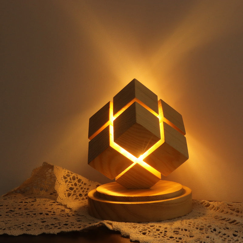 Contemporary Creative Battery Wood Magic Cube LED Table Lamp Night Light For Bedroom