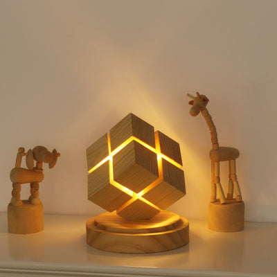 Contemporary Creative Battery Wood Magic Cube LED Table Lamp Night Light For Bedroom