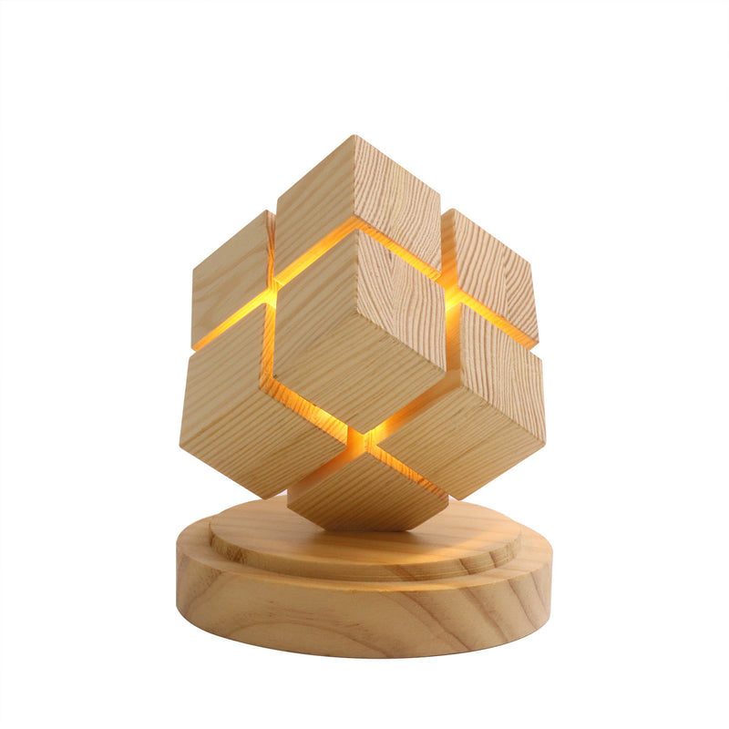 Contemporary Creative Battery Wood Magic Cube LED Table Lamp Night Light For Bedroom