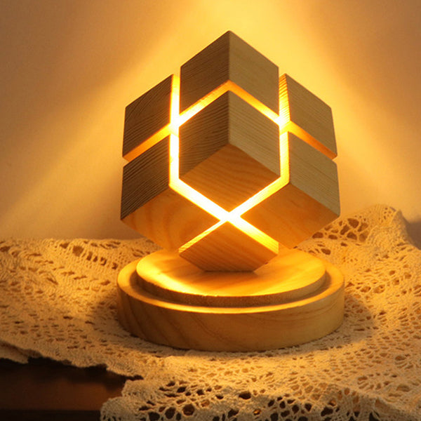 Contemporary Creative Battery Wood Magic Cube LED Table Lamp Night Light For Bedroom