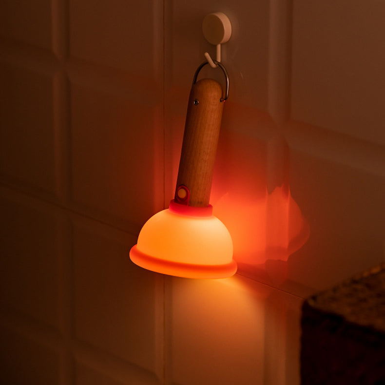 Contemporary Creative Rechargeable Silica Wood PC Plunger Round Adsorbable LED Night Light For Bedroom