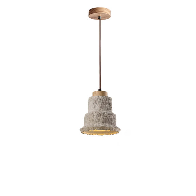 Contemporary Nordic Cement Wood Bell 1-Light Pendant Light For Bedside