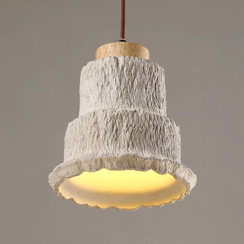 Contemporary Nordic Cement Wood Bell 1-Light Pendant Light For Bedside