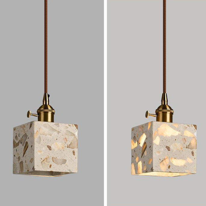 Contemporary Nordic Aluminum Wood Terrazzo Translucent Conic Trapezoidal Cylinder 1-Light Pendant Light For Bedside