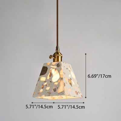 Contemporary Nordic Aluminum Wood Terrazzo Translucent Conic Trapezoidal Cylinder 1-Light Pendant Light For Bedside