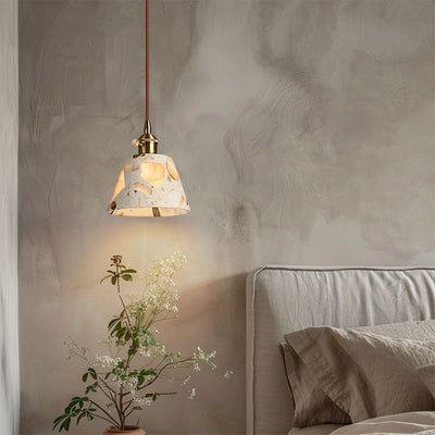 Contemporary Nordic Aluminum Wood Terrazzo Translucent Conic Trapezoidal Cylinder 1-Light Pendant Light For Bedside