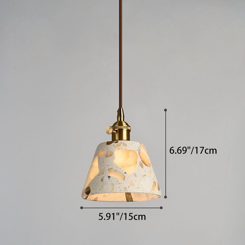 Contemporary Nordic Aluminum Wood Terrazzo Translucent Conic Trapezoidal Cylinder 1-Light Pendant Light For Bedside