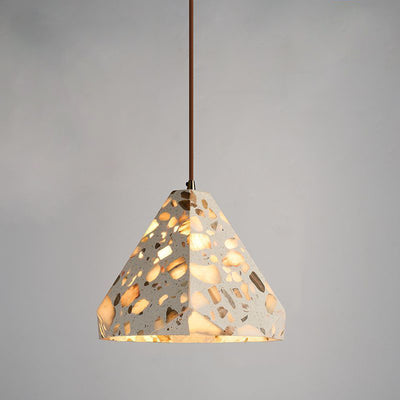 Contemporary Nordic Aluminum Wood Terrazzo Translucent Conic Trapezoidal Cylinder 1-Light Pendant Light For Bedside