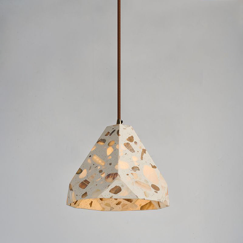 Contemporary Nordic Aluminum Wood Terrazzo Translucent Conic Trapezoidal Cylinder 1-Light Pendant Light For Bedside