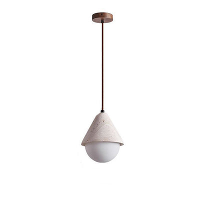 Traditional Japanese Travertine Conic Ball 1-Light Pendant Light For Dining Room