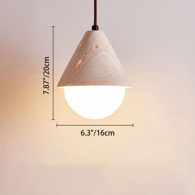 Traditional Japanese Travertine Conic Ball 1-Light Pendant Light For Dining Room