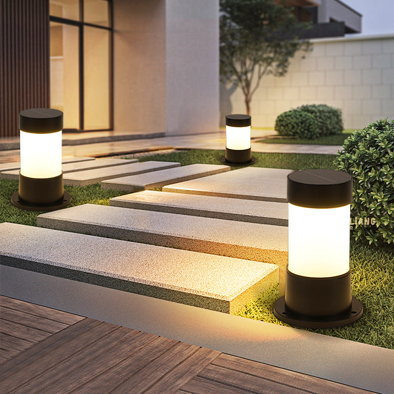 Modern Simplicity Solar Waterproof ABS Glass Cylinder Pattern LED Outdoor Light Landscape Lighting For Garden