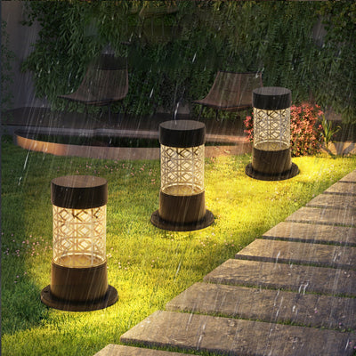 Modern Simplicity Solar Waterproof ABS Glass Cylinder Pattern LED Outdoor Light Landscape Lighting For Garden