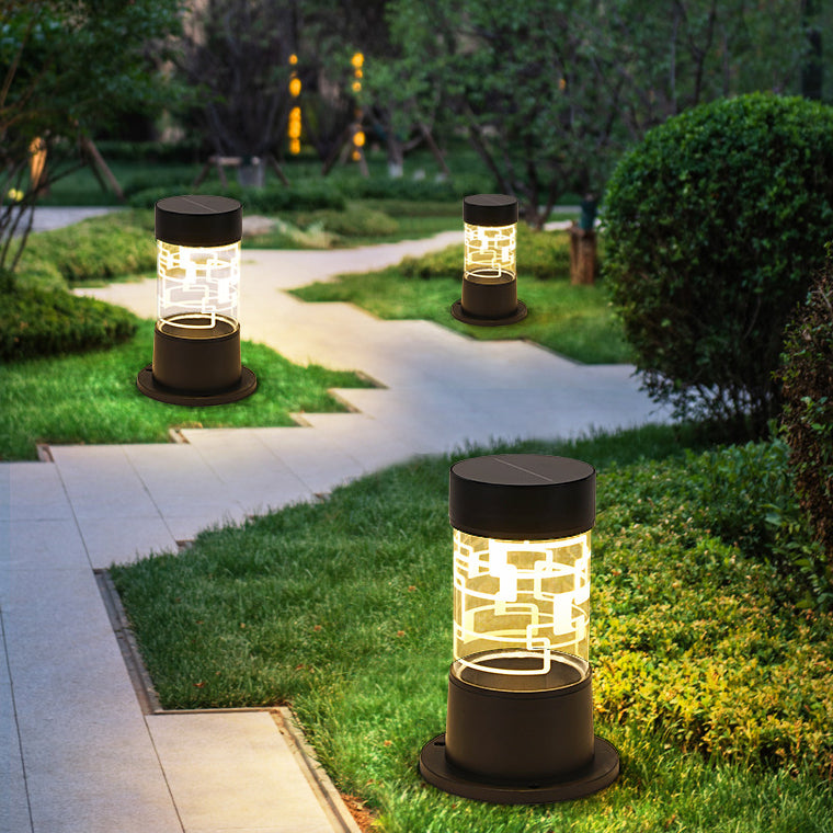 Modern Simplicity Solar Waterproof ABS Glass Cylinder Pattern LED Outdoor Light Landscape Lighting For Garden