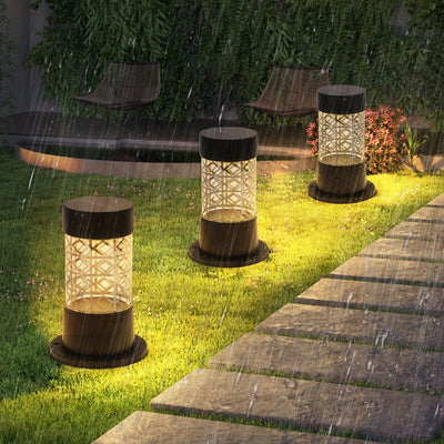 Modern Simplicity Solar Waterproof ABS Glass Cylinder Pattern LED Outdoor Light Landscape Lighting For Garden