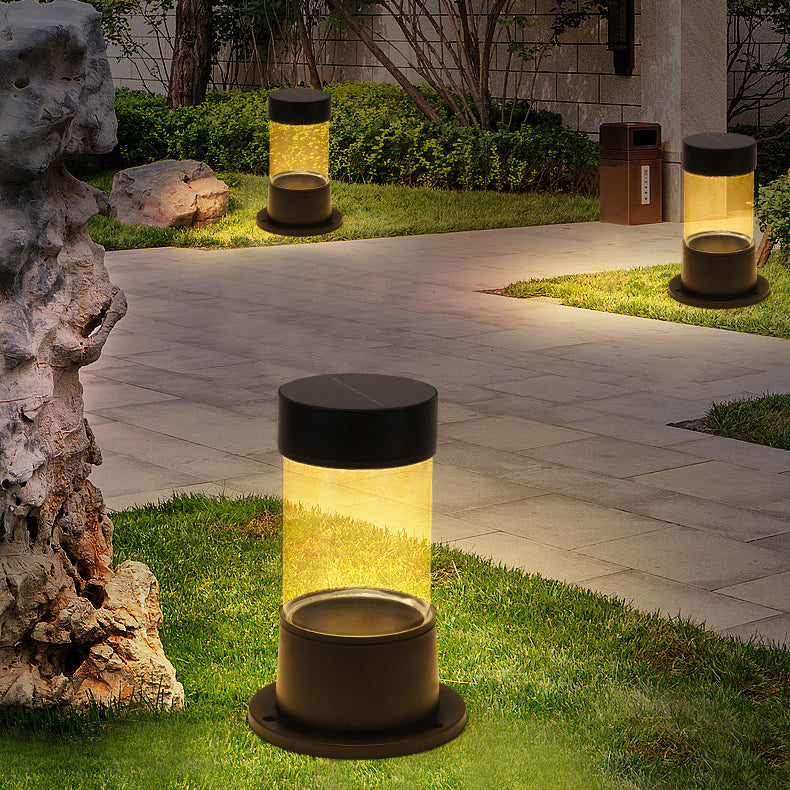 Modern Simplicity Solar Waterproof ABS Glass Cylinder Pattern LED Outdoor Light Landscape Lighting For Garden