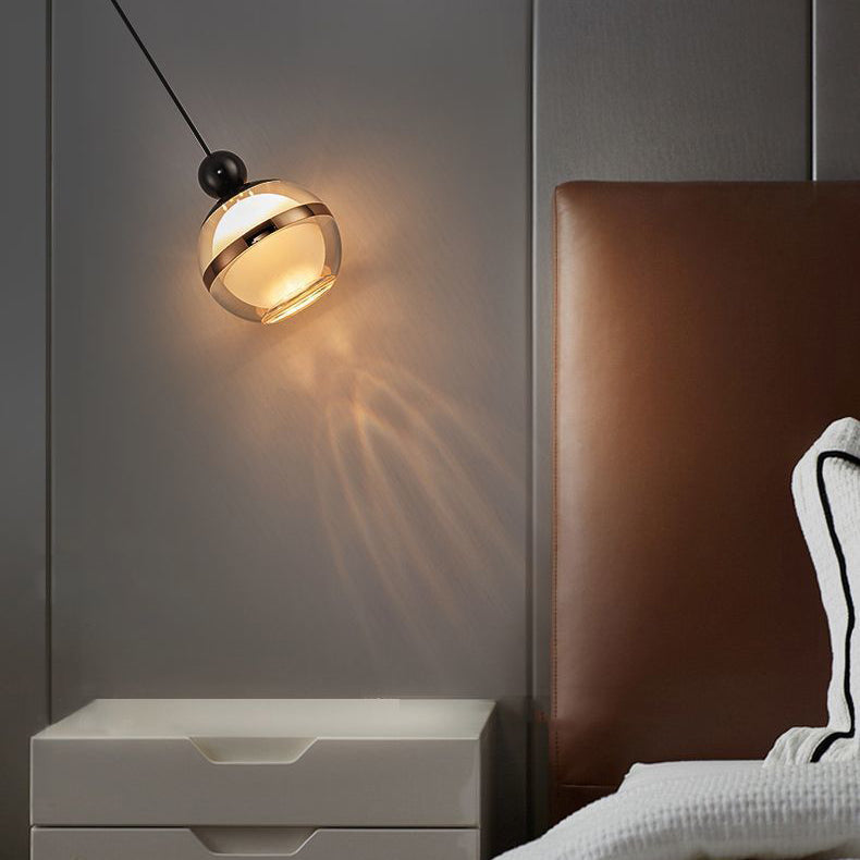 Contemporary Nordic Iron Aluminum Acrylic Glass Ball Liftable LED Pendant Light For Bedside